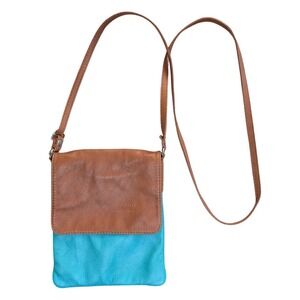 Vera Pelle Genuine Leather‎ Crossbody Shoulder Bag Brown Teal Made in Italy